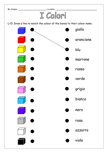 ITALIAN - An Introduction to Colours  - Worksheets