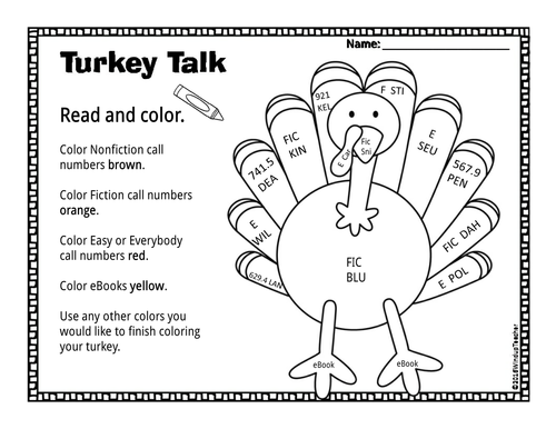 Turkey Call Number Activity Sheet