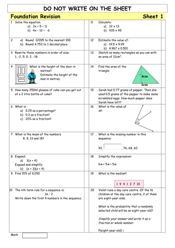 Foundation Gcse Revision Worksheets Teaching Resources