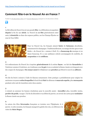 French New Year Traditions - KS3+KS4 -  Full lesson - Worksheet and Answers