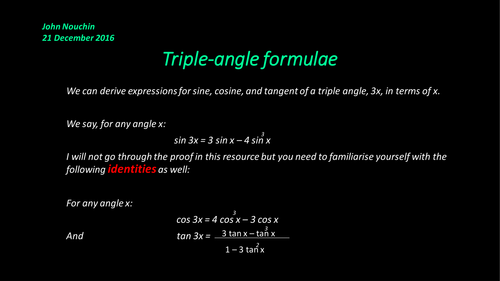 Triple Angle Formulae