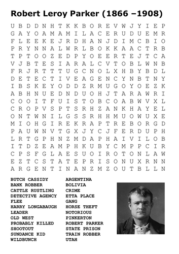 Butch Cassidy Wild Bunch Word Search