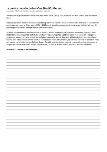 La musica popular de los años 80 y 90: Mecano