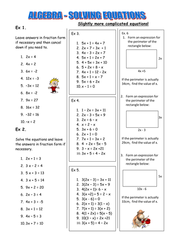 Solving Equations Worksheet | Teaching Resources