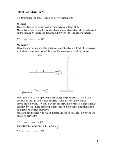 Experiments to Determine Focal Length of Lenses