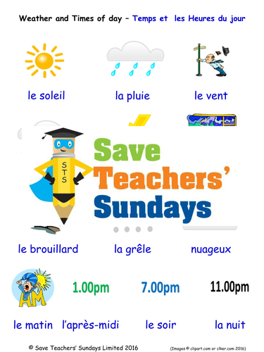 Weather in French Worksheets, Games, Activities and Flash Cards (with audio)