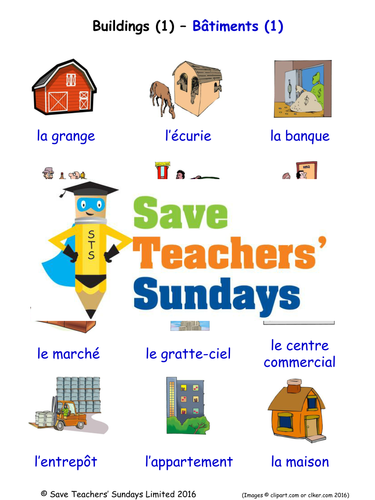 Buildings in French Worksheets, Games, Activities and Flash Cards (with audio) 1