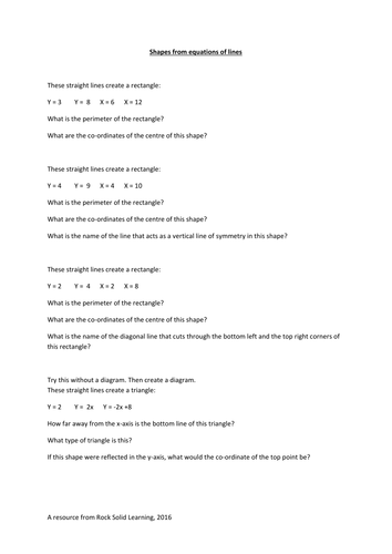 Shapes and co-ordinates from equations of lines