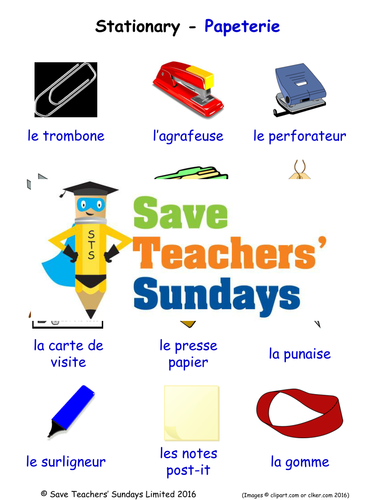 Stationary in French Worksheets, Games, Activities and Flash Cards (with audio)