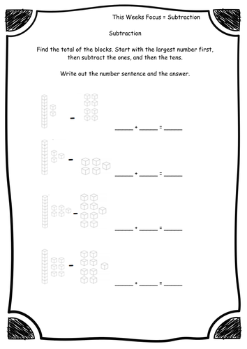 year 2 subtraction subtracting dienes worksheet