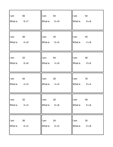 Multiplication Follow Me cards