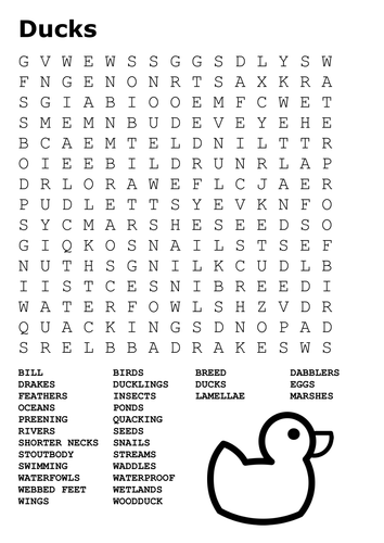 Ducks Word Search