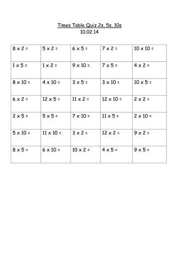 Times Tables Quizzes (x2, x5, x10 and x3, x4, x5)
