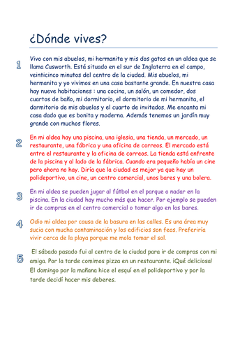 Where I live - Reading Comprehension