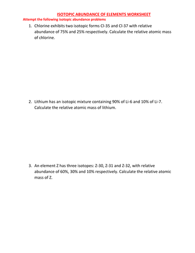 Isotopes Worksheet High School Chemistry