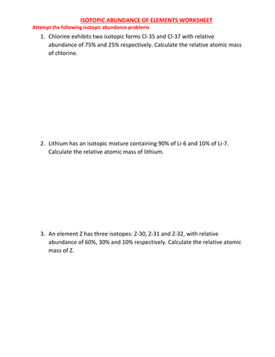 ISOTOPE WORKSHEET WITH ANSWERS | Teaching Resources