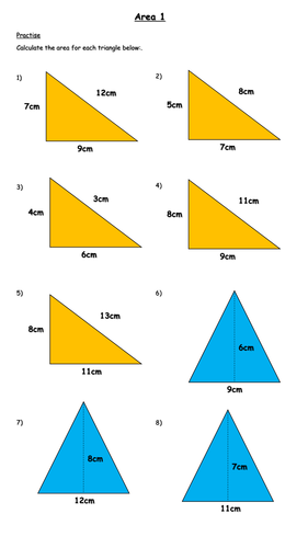 Calculating the area of triangles worksheet (Year 6)