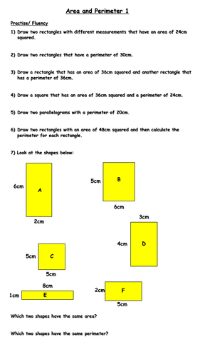 Same area but different perimeter and vice versa worksheet ... elementary wiring diagram 