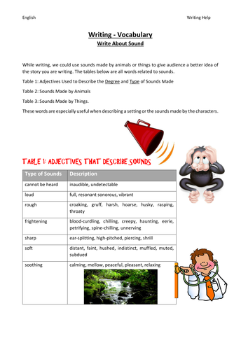 Vocabulary For Writing - All About Sounds | Teaching Resources