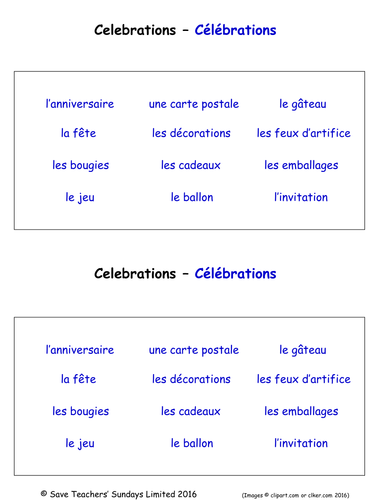 Celebrations and Christmas in French Worksheets (2 Labelling Worksheets)