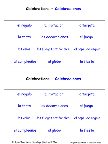 Celebrations and Christmas in Spanish Worksheets (2 Labelling Worksheets)