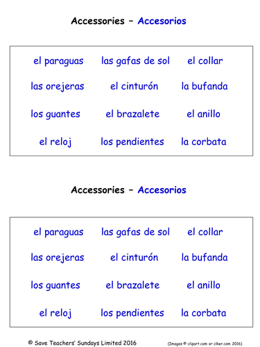 Clothes in Spanish Worksheets (3 Labelling Worksheets)