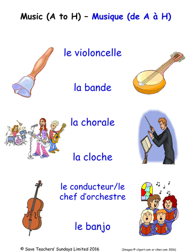 Music in French Activities (4 pages covering 24 French music-related words)
