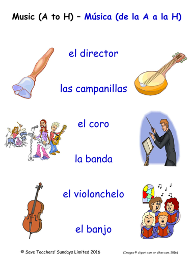 Music in Spanish Activities (4 pages covering 24 Spanish music-related words)