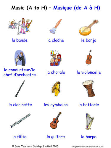 Musical Instruments in French Word Searches (2 Wordsearches)
