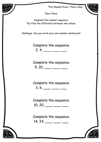 year 2 place value complete the sequence worksheets