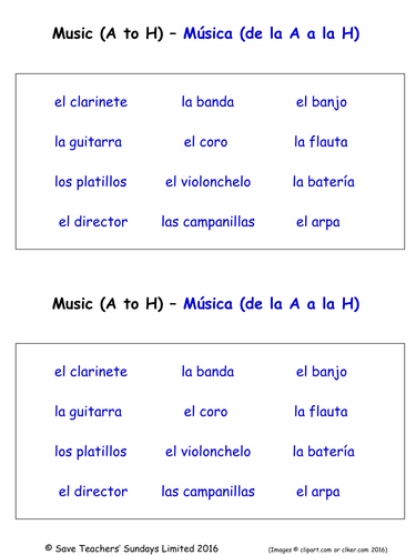 Musical Instruments in Spanish Worksheets (2 Labelling Worksheets)