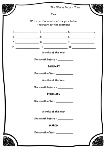 year 2 time months of the year worksheets differentiated one