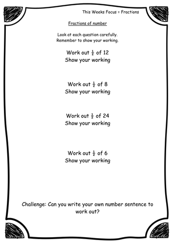 year 2 fractions quarters half thirds of a number worksheets