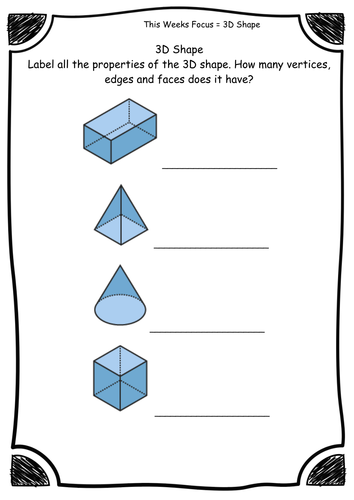 year 2 3d shape properties faces edges vertices