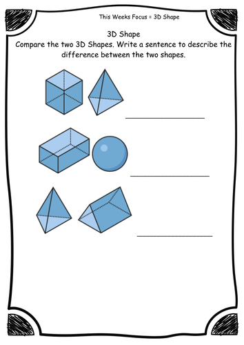 year 2 3d shape comparing two shapes worksheets
