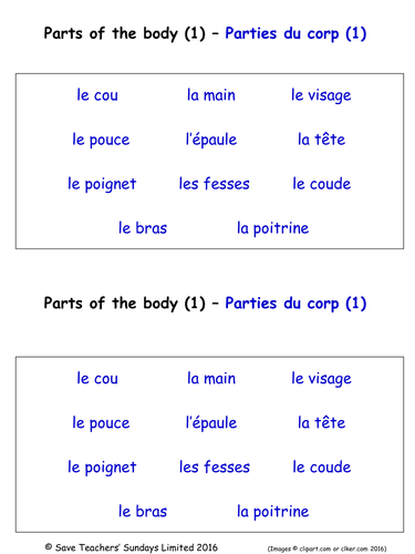 Parts of the Body in French Worksheets (3 Labelling Worksheets)