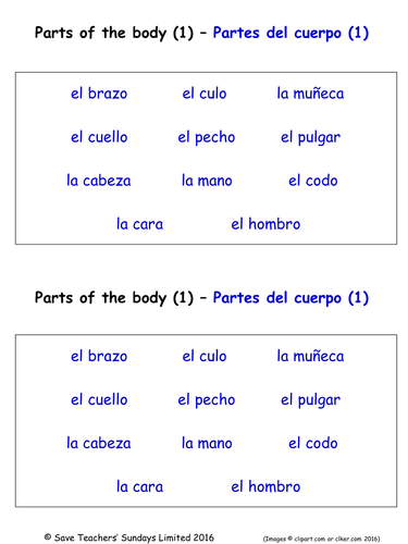 Parts of the Body in Spanish Worksheets (3 Labelling Worksheets)