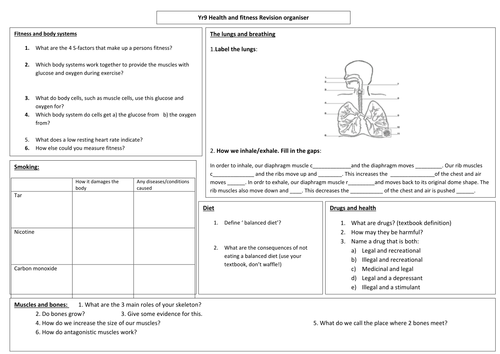 9B A Model Life Health and Fitness topic revision organiser