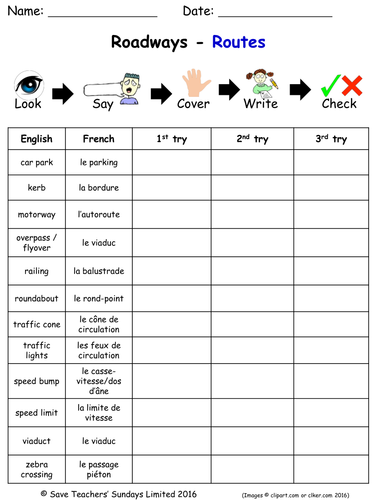 Transport in French Spelling Worksheets (3 worksheets)