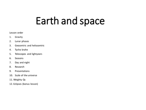 Earth and space- full set of lessons