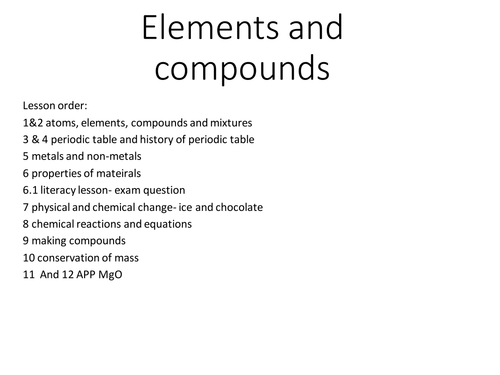 KS3 Elements and compounds lessons