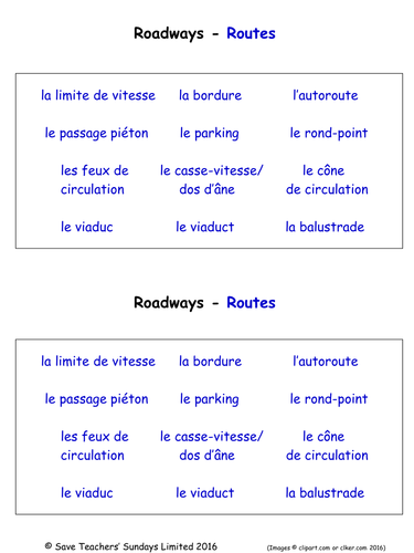 Transport in French Worksheets (3 Labelling Worksheets)