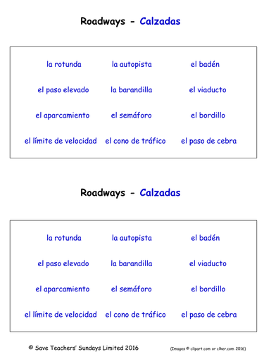 Transport in Spanish Worksheets (3 Labelling Worksheets)