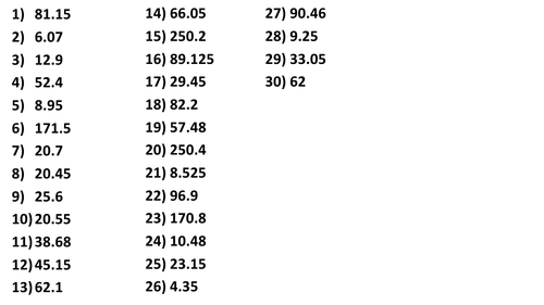 Decimal Division Bingo Activity