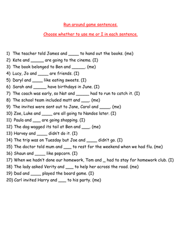 Run Around Game to Choose I or Me