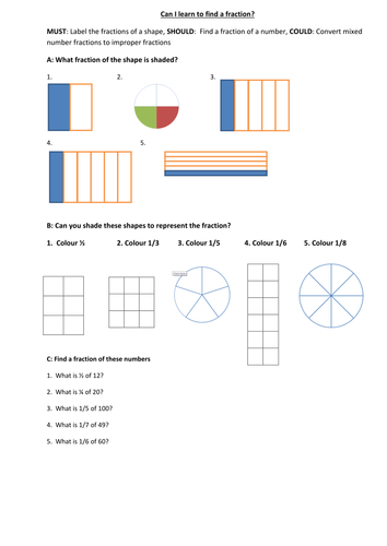 Year 2 Fractions of a shape