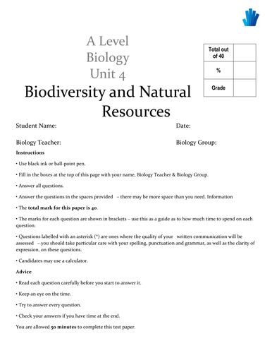 SNAB Unit 4 Biodiversity and Natural Resources Unit Assessment