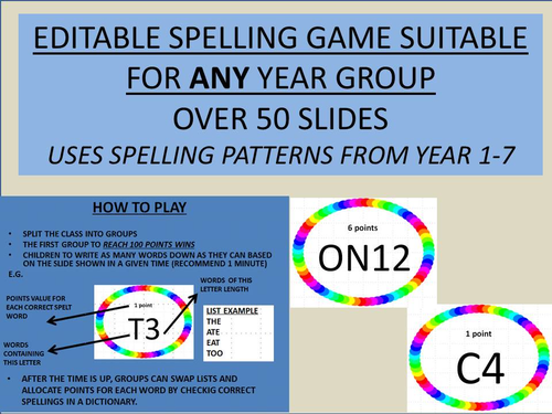 EDITABLE SPELLING GAME SUITABLE FOR ANY YEAR GROUP
