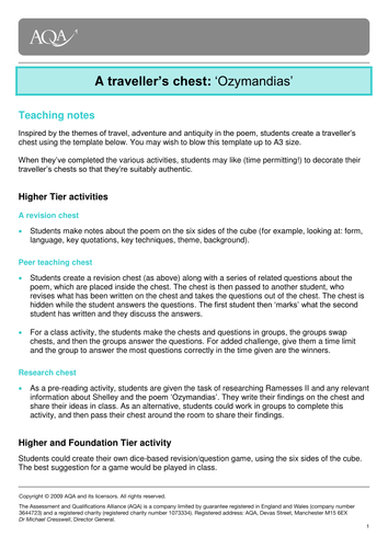 GCSE Poetry Analysis of "Ozymandias" With Lots of Activities Suitable for Unseen Poetry