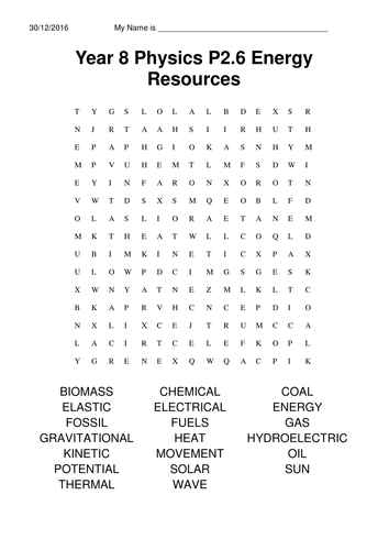 year 8 physics p2 26 energy resources keyword search and exam question